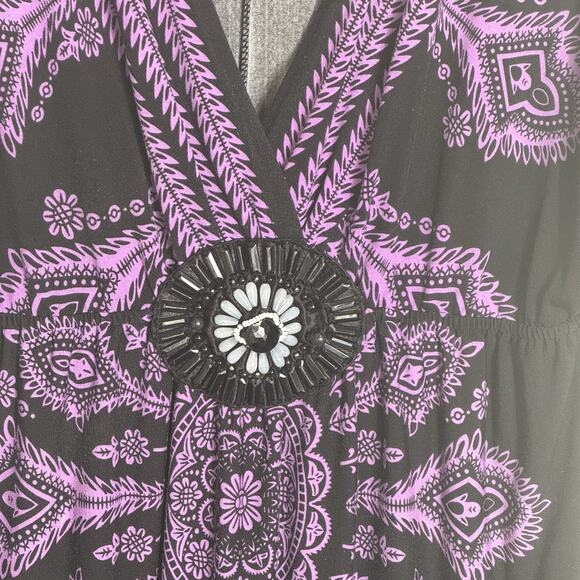 Calessa Women’s Medium Dress Black Purple Boho Medallion Beaded V-Neck Boho - Picture 4 of 8